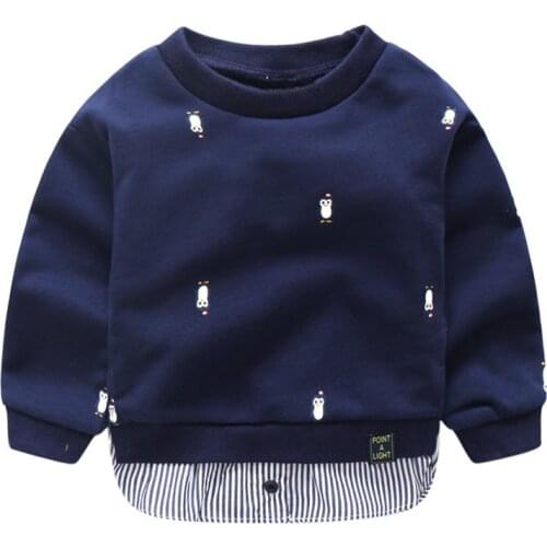 2018 Spring Autumn 2-7 8 9 10 Years Handsome Child Cartoon Animal Print Patchwork Fake 2 Pcs Basic Sweatshirt For Kids Baby Boy