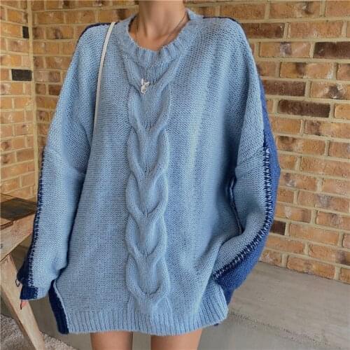 Pullover Cable Knit Sweater Women Oversize Sweater Oversized Knit Top Winter Fashion 2021 New Stitching Trend Keep Warm Queen