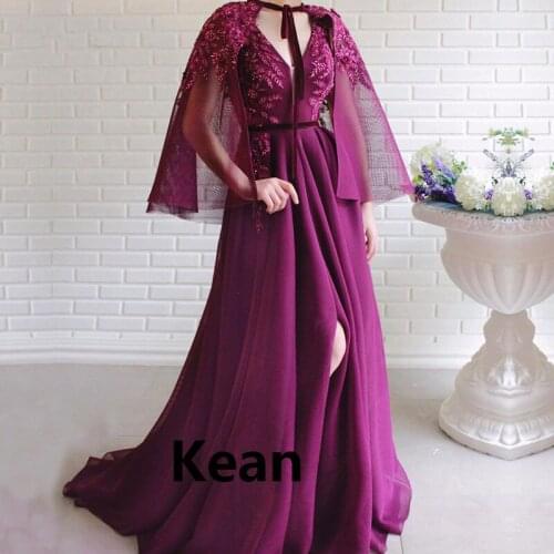 New Grape purple High Split Evening Dress With Jacket Islamic Dubai Saudi Arabic Evening Gown Prom vestidos de festa