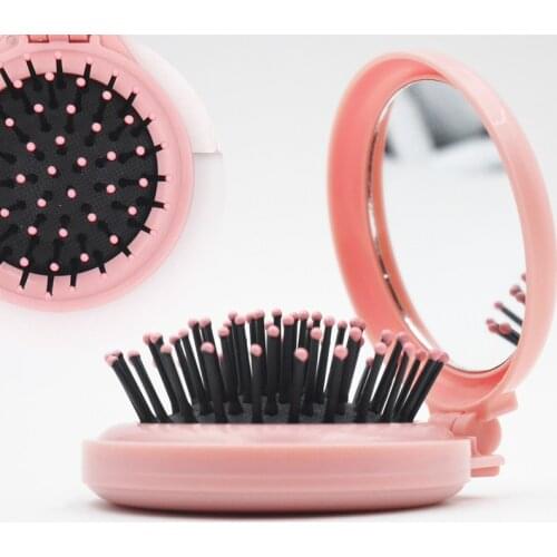1Pcs Hair Comb Folding Massage Hair Brush Round Colors Mini Airbag Rainbow Unicorn Comb With Mirror Travel Hairbrush Makeup Comb
