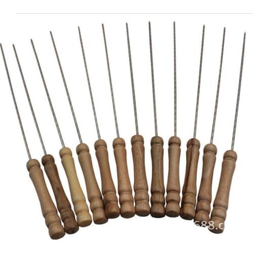 10Pcs/lot BBQ Forks Camping Campfire Stainless Steel Wooden Handle Telescoping Barbecue Roasting Fork Sticks Skewers BBQ OK 0588