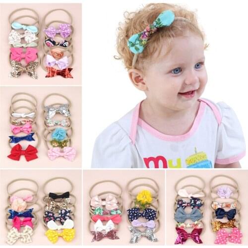 14pcs Baby Bows Newborn Girls Flower Headband Boneless Infant Princess Headdress Baby Girl Turban Headwear Hair Accessories