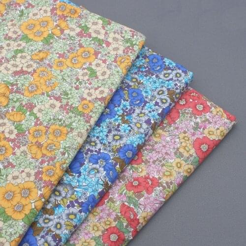 200x140cm Yellow Pink Blue Blooming Flower Printed 100% Cotton Poplin Fabric Floral Fabric Patchwork Cloth Dress Tilda Cloth