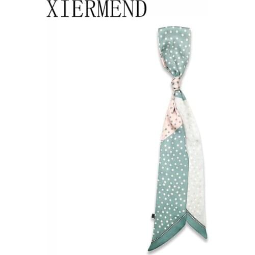 2021 spring new small strip ribbon silk scarves belt spot tied hair band with small scarf hair women skinny scarf