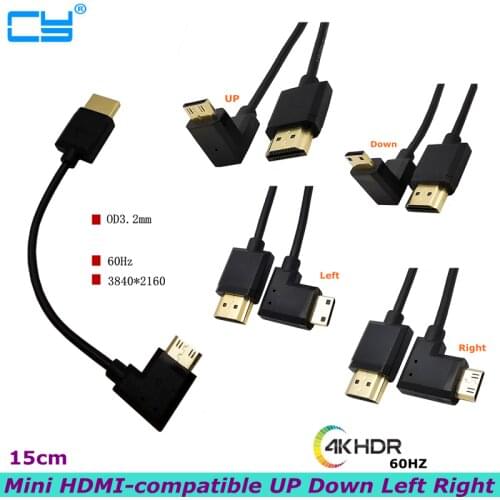 15cm 24K gold contacts 4K*2K 60Hz HDMI 2.0 to Mini HDMI 90 degree HD high speed super thin cable 15cm high quality