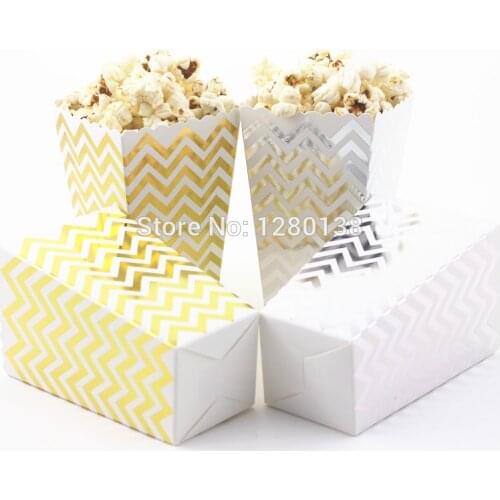 360pcs Decorative Foil Gold Silver Popcrn Style Treat Boxes Retro Cinema Food Candy Box for Birthday Party Supplies