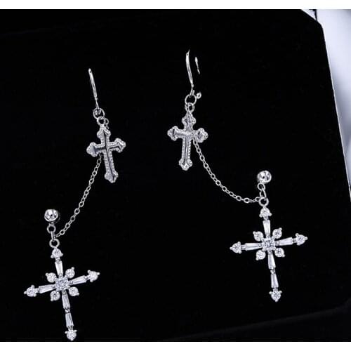 AAA Quality Micro CZ Cross Style Chain Link Earrings Ear Cuff Needle Clip Silver Earrings Fashion Women Jewelry