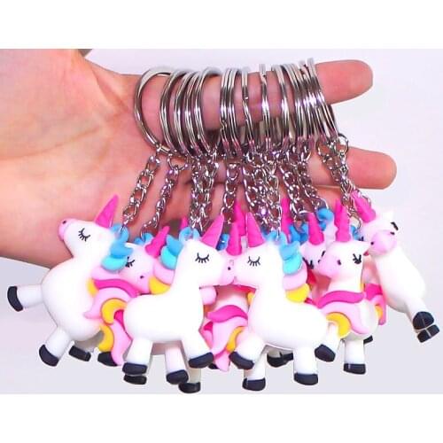 FREE SHIPPING BY DHL 100pcs/lot 2020 Hot PVC Silicone Unicorn Keychains Lovely Rainbow Unicorn Keyrings Gifts