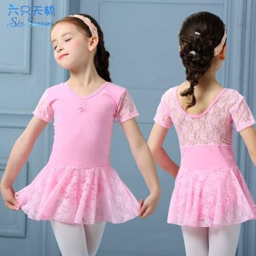 Children Dance Dress Girls Summer Dancing Lace Suit Short Sleeved Jumpsuit Clothing Grading Ballet Tutu Suit B-5633