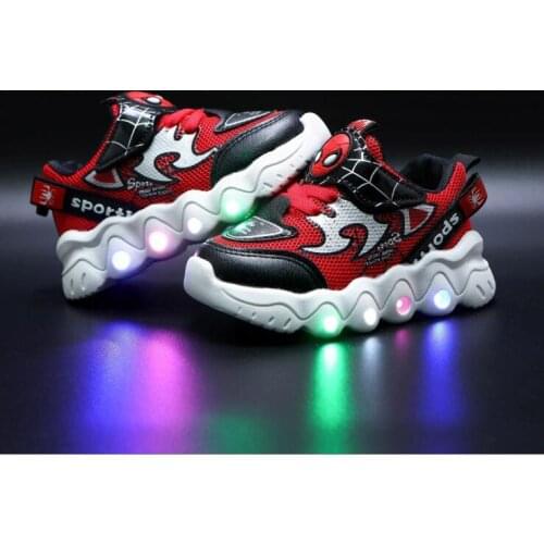 Disney Spiderman Children Casual Shoes Hot Sales Leisure Baby Girls Boys Shoes LED Lighted Kids Sneakers Infant Tennis
