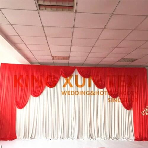 20FT Long White Ice Silk Wedding Backdrop Curtain With RED Drape Valance Stage Backdrops Background For Party Event Decoration