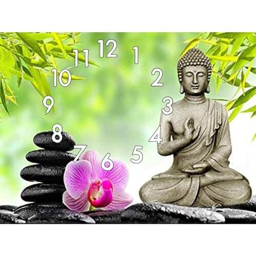 Dpsprue 5D Diamond Painting Kit With Clock Cross Stitch Full Square Round Diamond Embroidery Mosaic Buddha Statue Gift