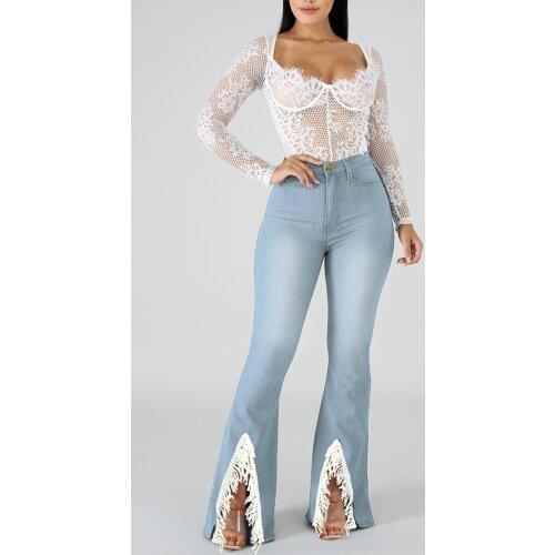 Tassel High Waist Jeans Slim Womens Pants Hole Jeans Trousers Denim Pants Sexy Streetwear Flare Pants Spodnie Damskie