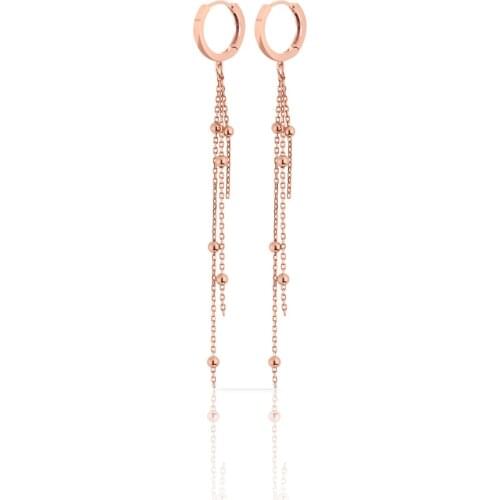Glossy Jewelry 925 Sterling Silver Long Earrings For Women Rose Gold Plated Drop Earrings