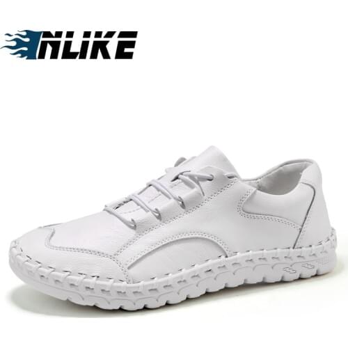 INLIKE Big Size New Genuine Leather Shoes Mens Flats Design Style Men Walking Shoes Fashion Lace Up Casual Shoes For Men
