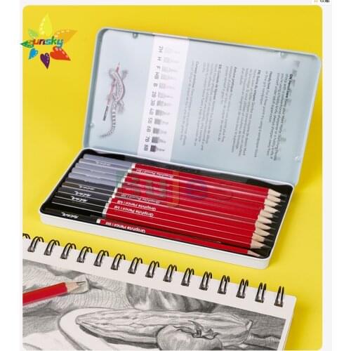Mont Marte Graphite lead core carbon pen sketch carbon soft medium hard pencil design cartoon 12 pcs iron box art supplies