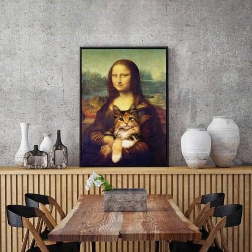 Mona Lisa Holding The Cat Funny Art Unframed Canvas Paintings On The Wall Art Posters And Prints Da Vinci Famous Painting