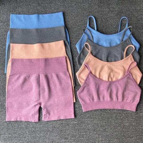 CHRLEISURE Women Solid Color Yoga Set Fitness Quick Dry Sports Bra and Short Leggings Sports Suits Tight Gym Athletic Clothing