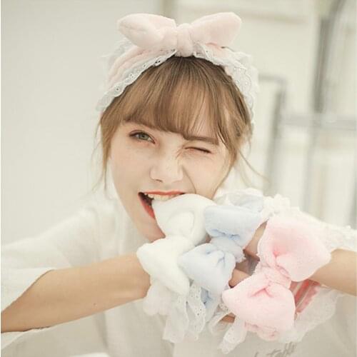 Women Girl’s Cute Hair Bands Bow Headbands Ladies Vintage White Lace Face Wash Makeup HairBands Sweet Princess Hair Accessories
