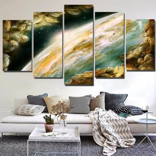 5 Panel Planet Surface Space Wall Art Home Decoration Modern Living Room Canvas HD Print Painting Modular Pictures Poster Frame