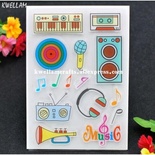 Music Tape Headset Speaker Scrapbook DIY photo cards rubber stamp clear stamp transparent stamp 11x16cm KW7122249