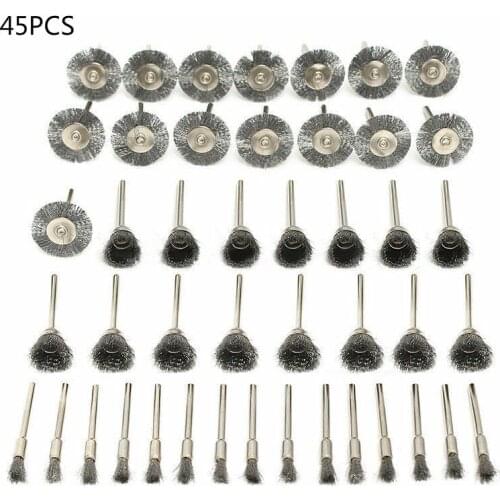 45 PCS Bowl type T Shape Stainless Steel Wire Brush Set Fits For Electric Tool Rust Cleaning Rotary Tool
