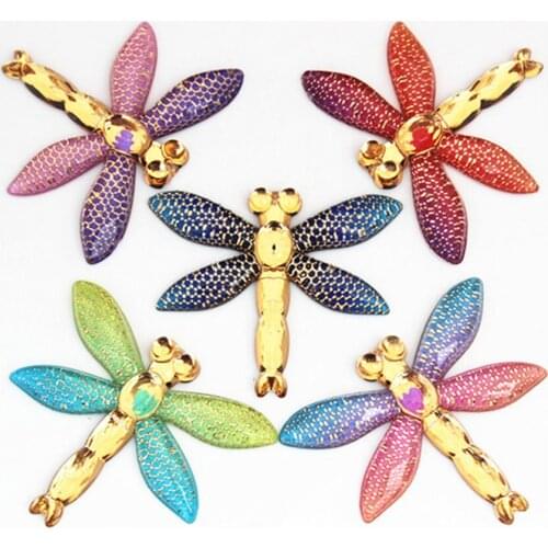 New 10pcs resin Big Colorful Dragonfly Flat back rhinestone appliques DIY 1 hole Wedding scrapbook Accessories craft ZZ554