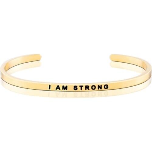 4mm I AM STRONG 2021 New Trend Quotes Mantra Bracelets 316L Stainless Steel Open Cuff Bangle Fashion Gold Inspirational Jewelry