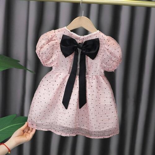 Fashion Girls Kids Sweet Princess Dress Summer Short Sleeve Children Baby Infants Party Dot Polka Dresses Vestidos S12524
