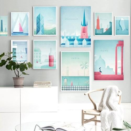 Retro Tourist City Nordic Posters And Prints Sydney Rome USA Landscape Art Canvas Painting Wall Pictures For Living Room Decor