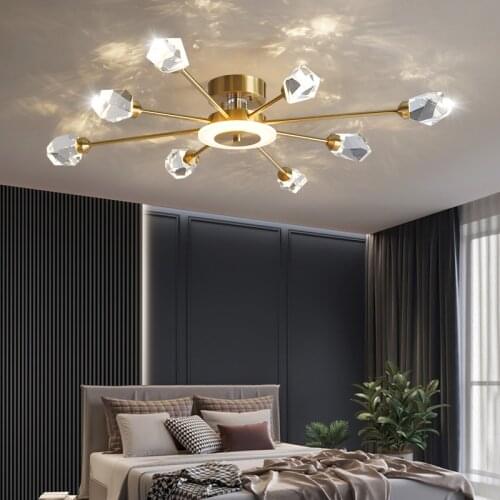 Postmodern light luxury crystal ceiling lamp copper living room lamp atmospheric dining room lamp wizard Nordic molecular lamps