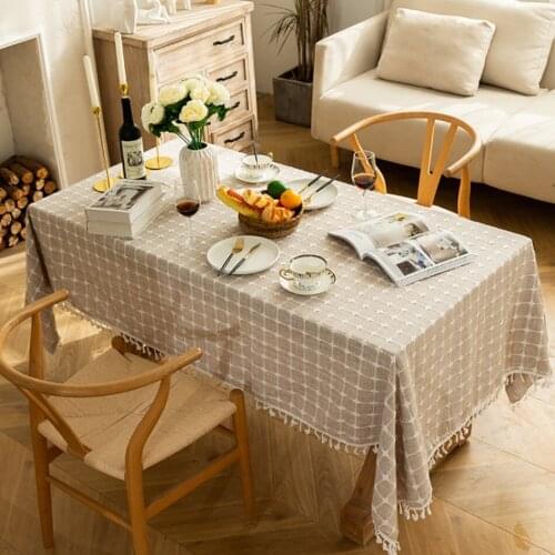 European-Style Simple Hotel Home Dining Table Checkered Embroidered Fringed Edge Tablecloth Coffee Table TV Cabinet Tablecloth