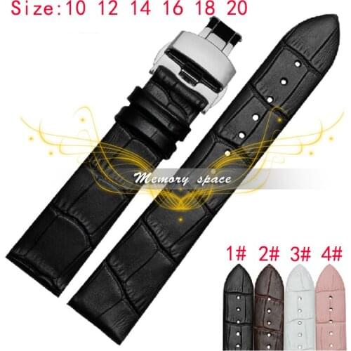 12mm 14mm 16mm 18mm 20mm New Mens Womens Black Brown Genuine Leather Watch Band Strap Bracelets Silver Butterfly Buckle Clasp
