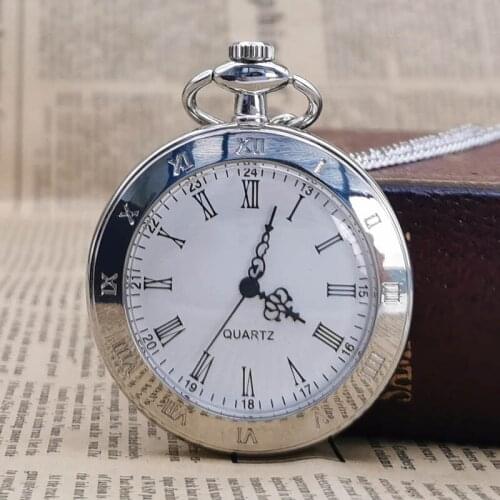 Unique Vintage Quartz Pocket Watches Roman Numerals White Dial Necklace Clock Time with Fob Chain Watch CF1015