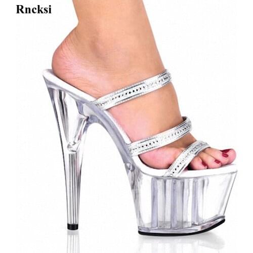 Rncksi New Professional pole dancing fashion sexy shoes 15 cm high-heeled shoes/sandals white crystal Slippers