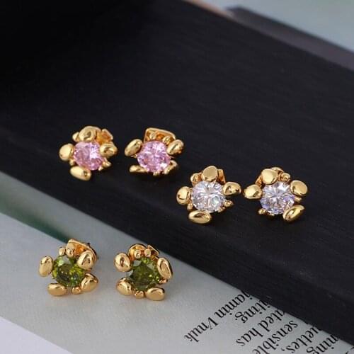 European and American fashion shining color single zirconium fireworks flower modeling exquisite simple earrings earrings girl