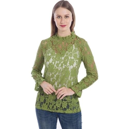 Spring Autumn Women Blouses Fashion Flare Sleeve Hollow Ladies Tops Vintage Trend Women Print Shirts Round Neck Blouse Femme