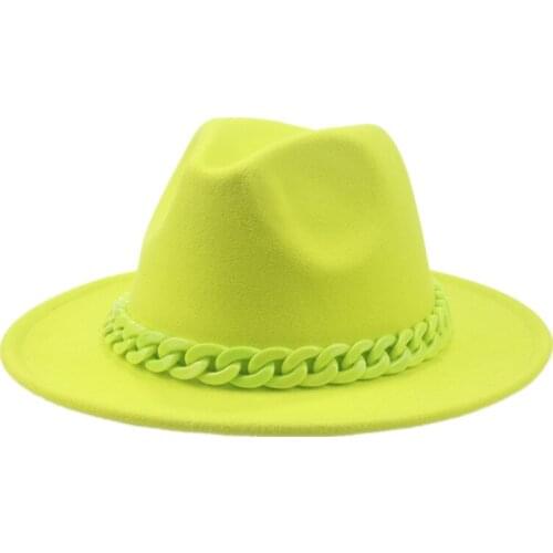 Fedoras women hat wide brim solid chain panama felt hat casual red green black hats for men outdoor hats sombrero vaquero rosa