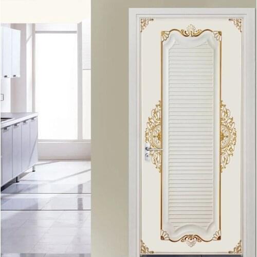 Modern 3D Stereo Golden Plaster Door Sticker Pvc Self-Adhesive Waterproof Door Mural European Style Home Decor Door Poster Decal