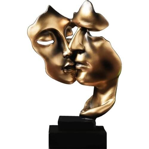 Statues Sculpture Modern Resin Golden Mask Couple Kiss Home Figurines For Interior Home Decoration Accessories Room Decor Gift