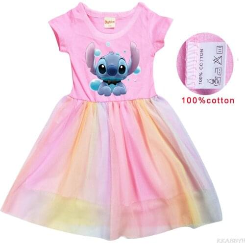 STITCH Hot BrandLong Sleeve Dresses For Baby Girls Clothing Cotton Princess Party Cute Girl Dresses