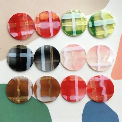Spring style 50pcs/lot 25mm color print geometry rounds shape acrylic beads diy jewelry earring accessory