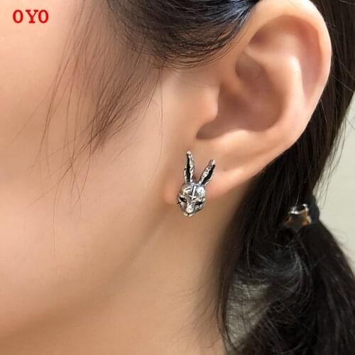 S925 sterling silver hooligan rabbit vintage old earrings cute rabbit creative earrings