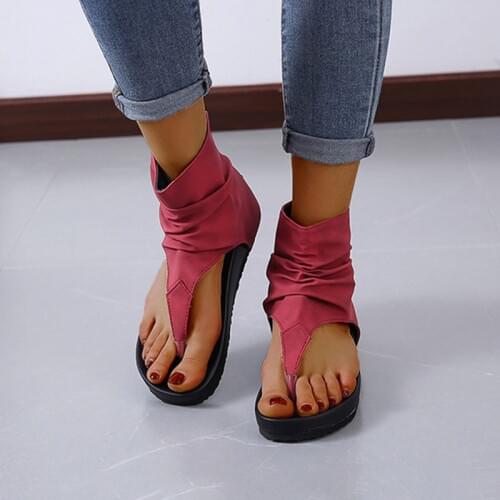 Women Open Toe Sandals Ladies Summer Flats Thong Flip Flops Back Zips Shoes d88