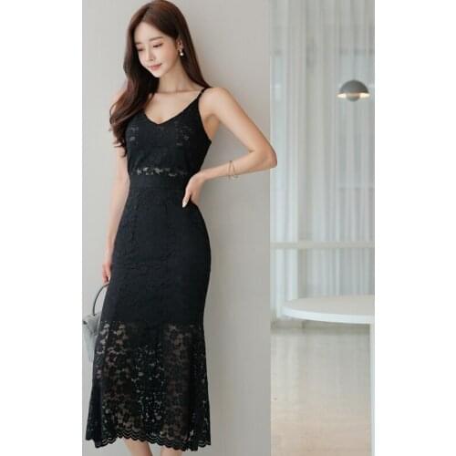 Black Lace Two Piece Sets Women Sleeveless Hollow Out Strap Shirts Tops + Skirts Set Summer Tracking Korean Sexy Elegant C242