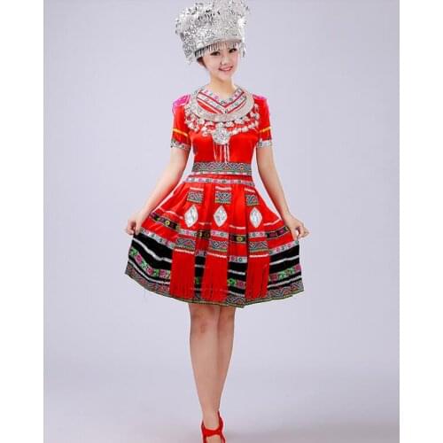 Hmong dance dress Miao ethnic dance Chinese dance Women short dress
