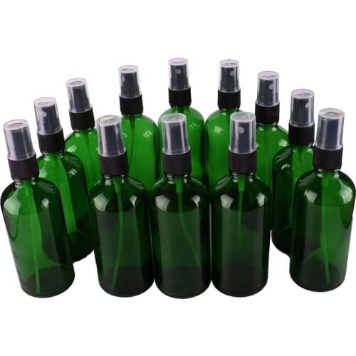 12pcs 100ml Green Glass Spray Bottle w/ Black Fine Mist Sprayer essential oil bottles empty cosmetic containers