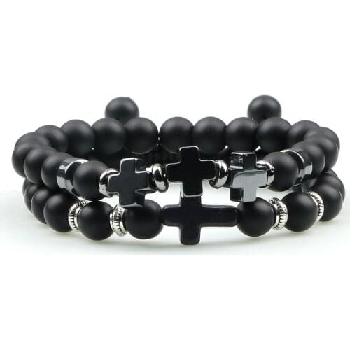 2Pcs/Set Cross Braided Bracelet 8MM Polished Matte Tiger Eye Tophus Bracelets Handmade Adjustable Elastic Thread Beads Bangles