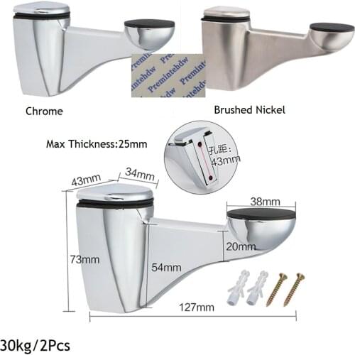 2Pcs/Lot Heavy Wall Mount Chrome Brushed Cast Zinc F Panel Glass Shelf Clamp Bracket Support