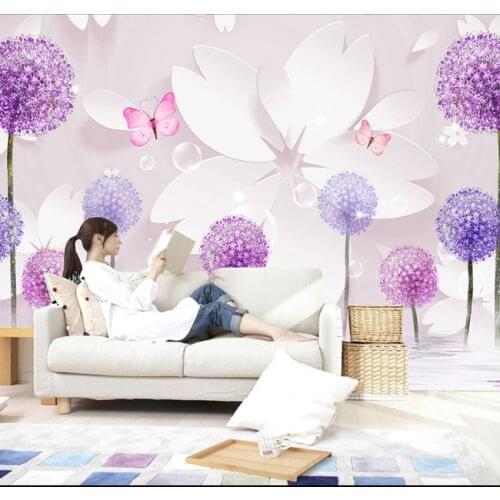 Beibehang Custom 3D wallpaper, romantic dandelion and floral murals for the living room TV background wall vinyl papel de pared